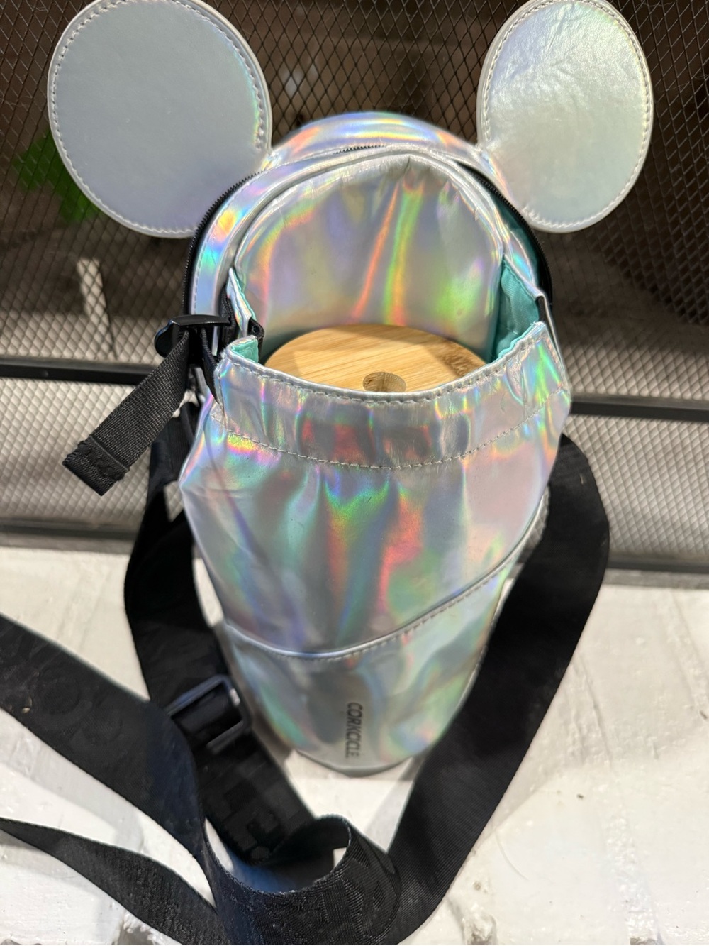 Corkcicle Iridescent Mickey-Ear Crossbody Bag - Silver Holographic